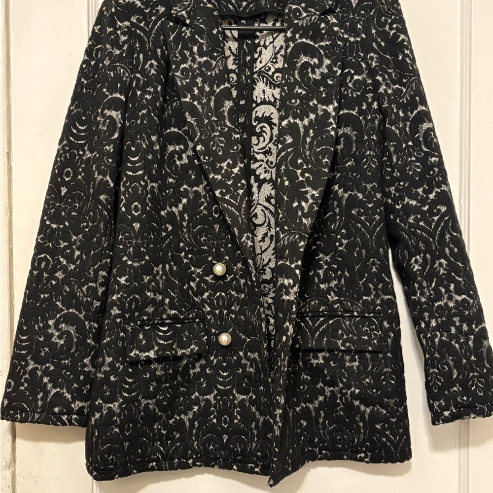 Free Press Elegant Black and White Floral Blazer